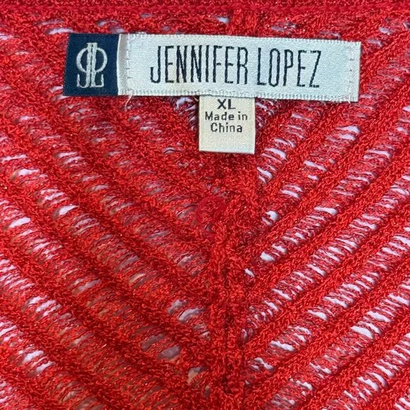 JLO Jennifer Lopez V neck Sparkle Sheer Sweater w/APT Red Cami Both XL - Picture 9 of 16